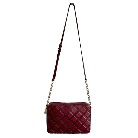 MICHAEL KORS Jet Set Cherry Red LEATHER,Gold Chain,Crossbody Handbag Purse - Picture 1 of 9